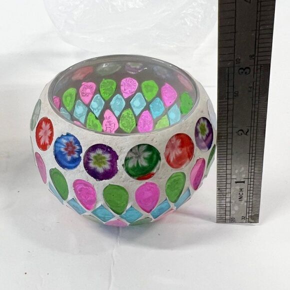 Tealight Candle Holder Exquisite Pattern Vivid Colors Glass Candle Holder Multi - Picture 5 of 5